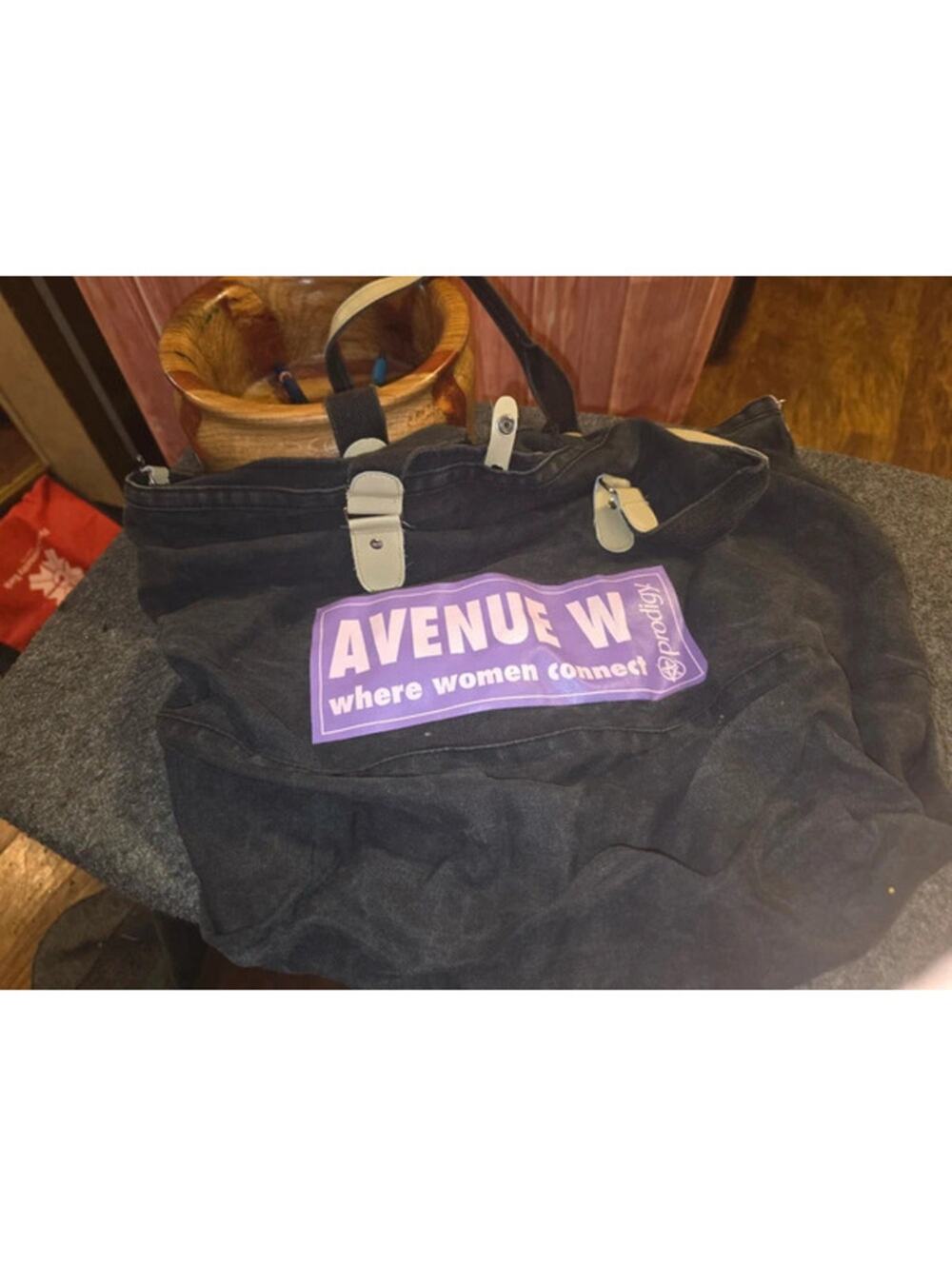 Vintage 90s Prodigy Avenue W Purple Logo Washed Black Canvas Large Slouchy Bag